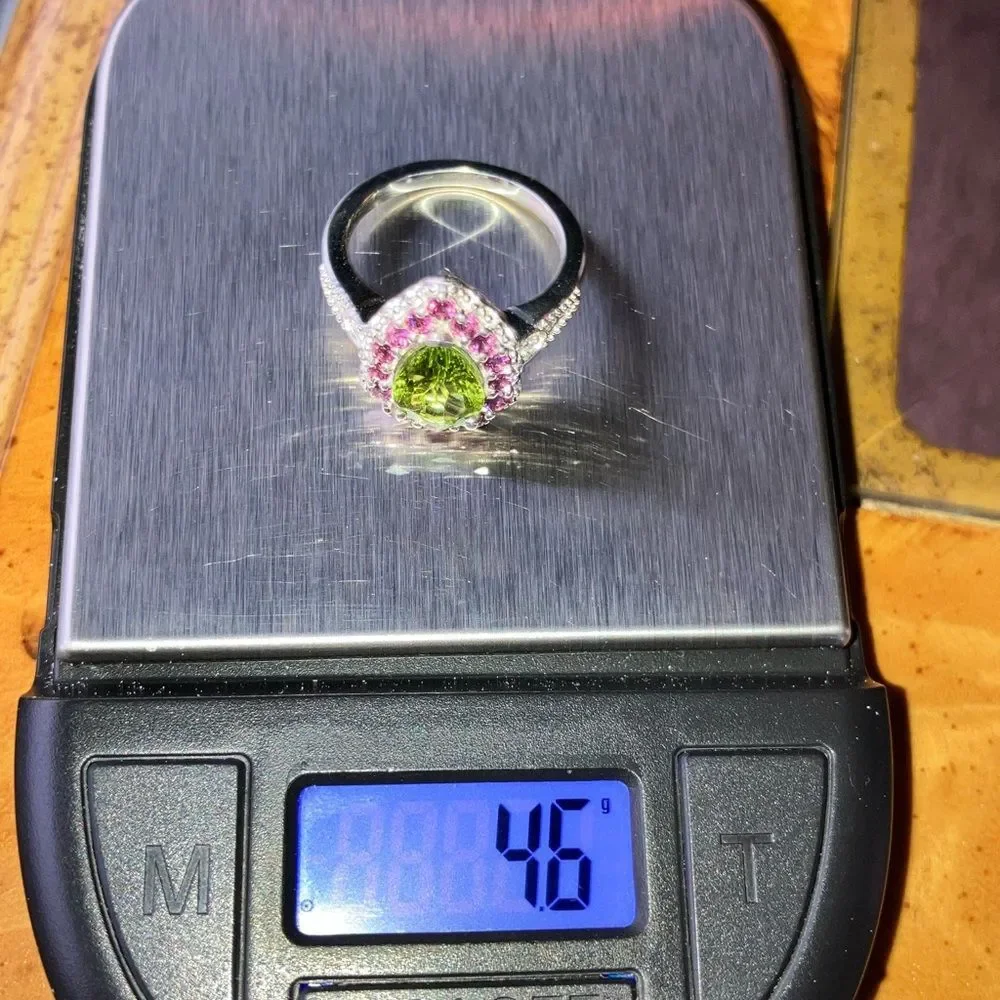Natural Peridot Garnet Sterling Silver Ring Size 7